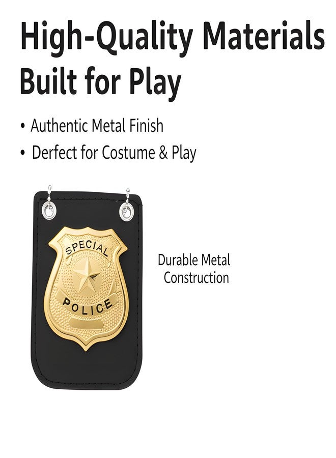 Finduat Police Badge with Chain and Belt Clip, Gold Detective Role Play Costume Accessory - Image 2